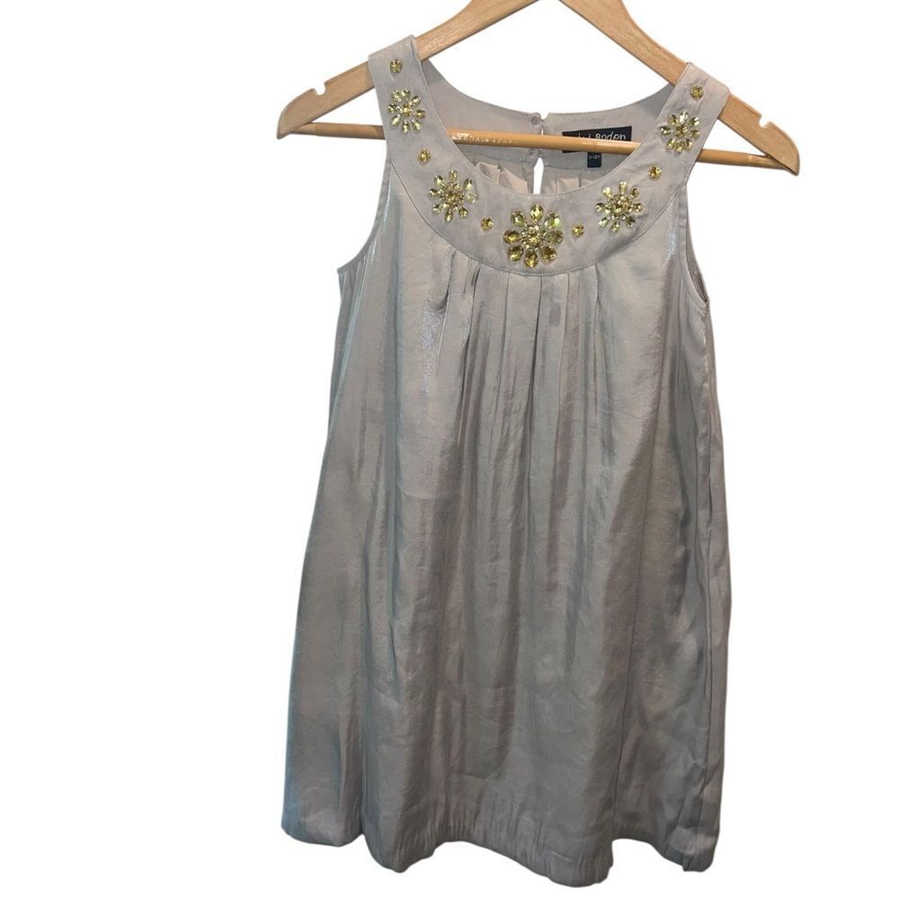 Mini Boden Girls Silver Shimmer Dress 11–12Y Gold Embellished Party Holiday